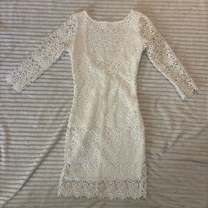 Rubber Ducky Productions, Inc. White Lace Long Sleeve Sheath Dress